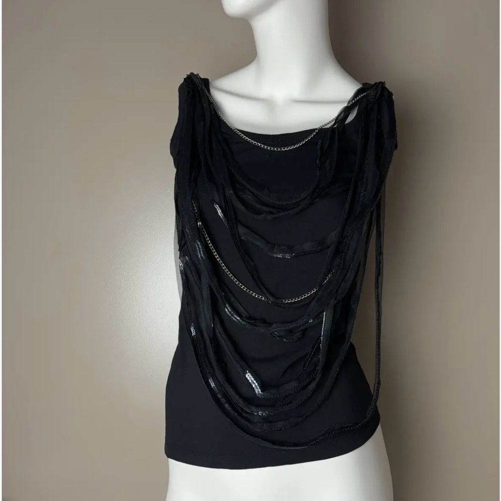 Chic deep gray sequin Draped Women's Tank Top - size small